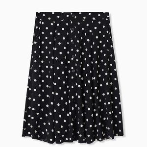 Black and White Polka Dot Button Midi Skirt
